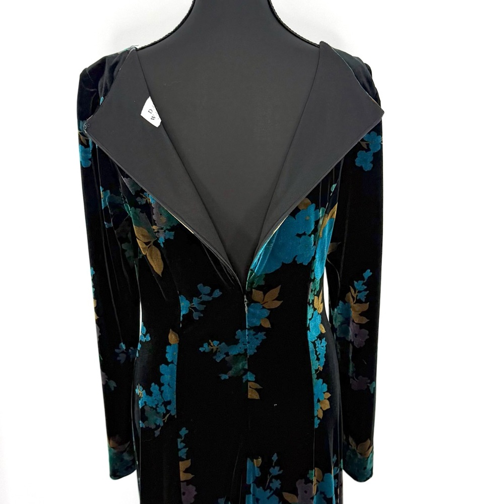 David Warren Vintage Velvet Floral Pattern Maxi Dress, Black Blue Gold, Size M - Picture 8 of 9